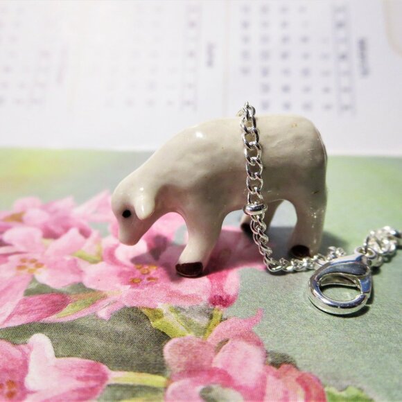 Porcelain baby lamb necklace, cow necklace, llama zebra ceramic pendant - Picture 6 of 9